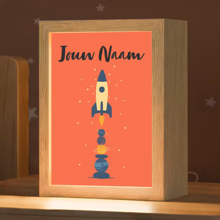 Nachtlampje met naam - Raket - Planeten - Rood — 1