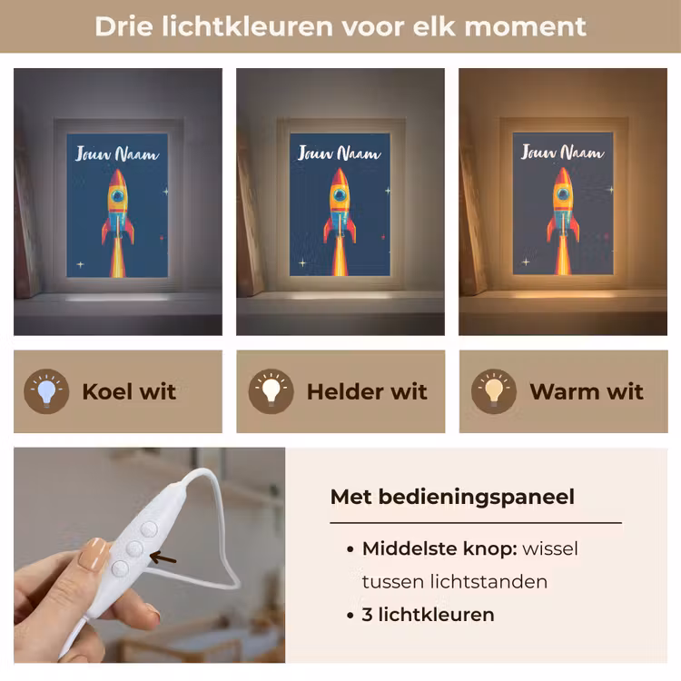 Nachtlampje met naam - Raket - Rookwolken - Ruimte — 5