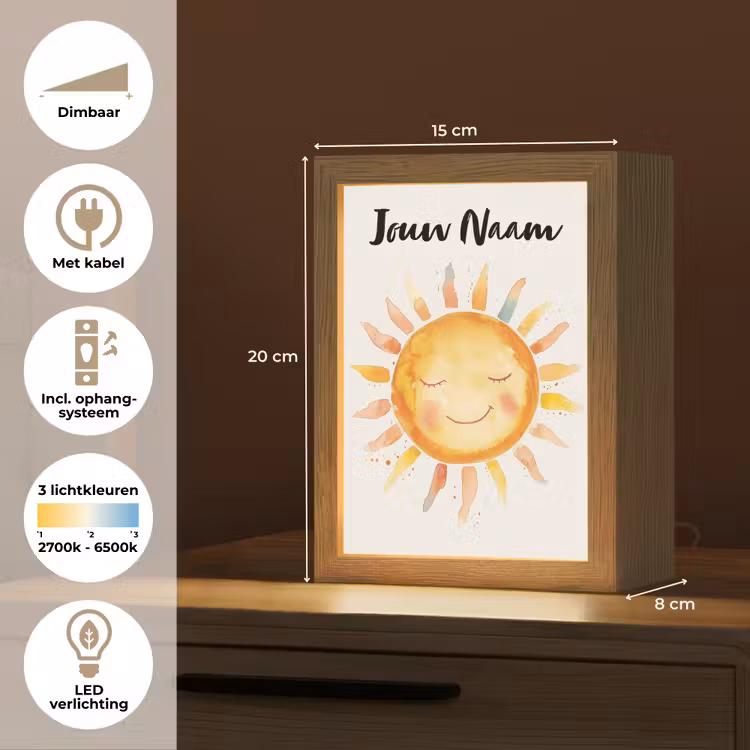 Nachtlampje met naam - Zon - Watercolor - Geel — 2