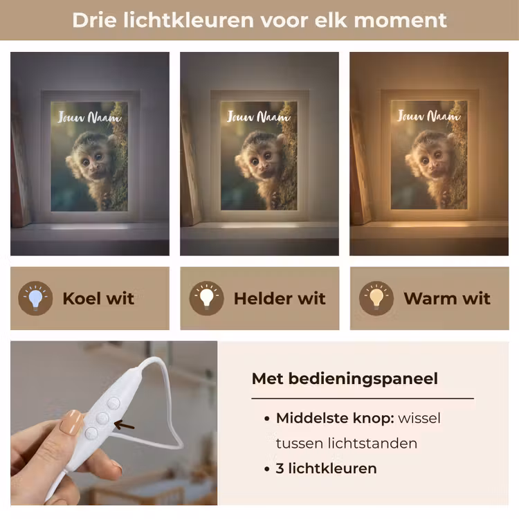 Nachtlampje met naam - Aap - Boomstronk - Bruin — 5