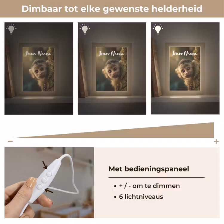Nachtlampje met naam - Aap - Boomstronk - Bruin — 6