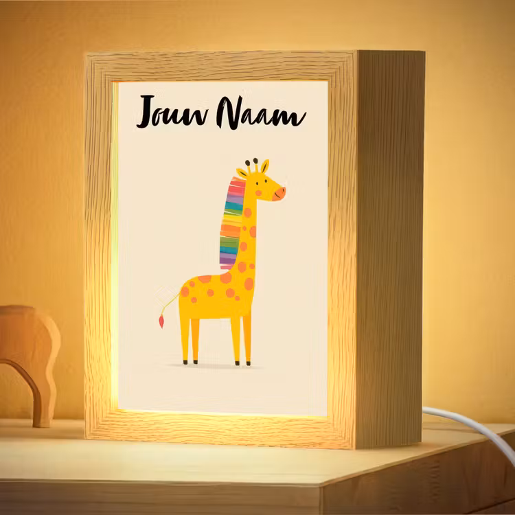 Nachtlampje met naam - Giraffe - Regenboogmanen - Beige — 4