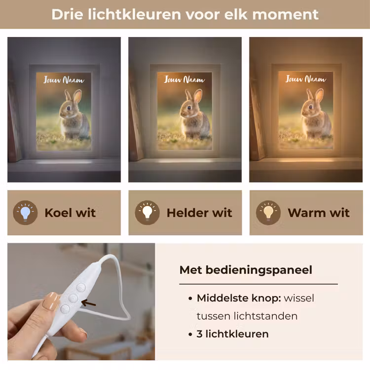 Nachtlampje met naam - Konijntje - Bruin - Gras — 5