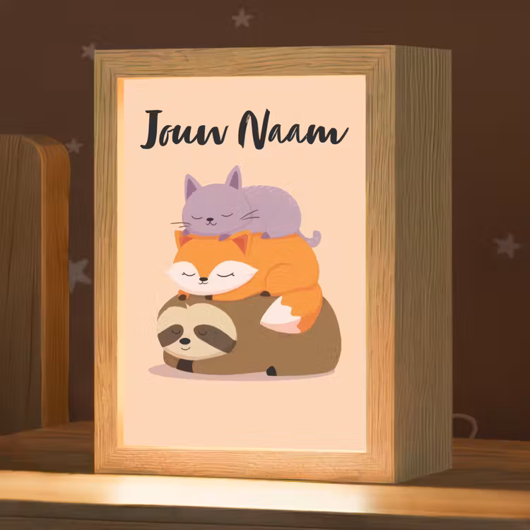 Nachtlampje met naam - Luiaard - Vos - Kat - Slaperig — 1
