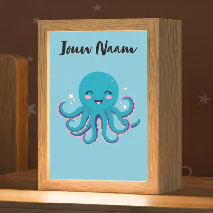 Nachtlampje met naam - Octopus - Blauw - Gezicht — 1