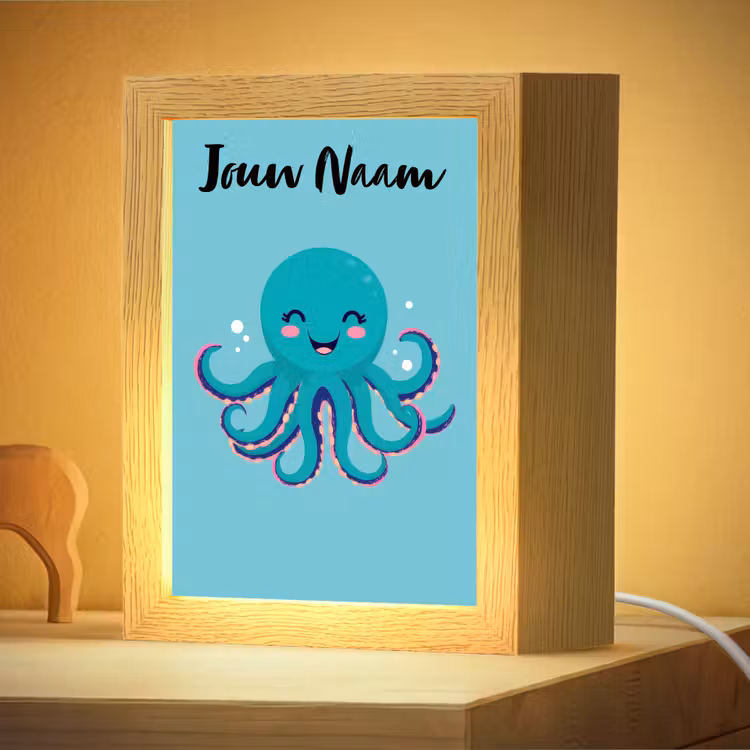 Nachtlampje met naam - Octopus - Blauw - Gezicht — 4