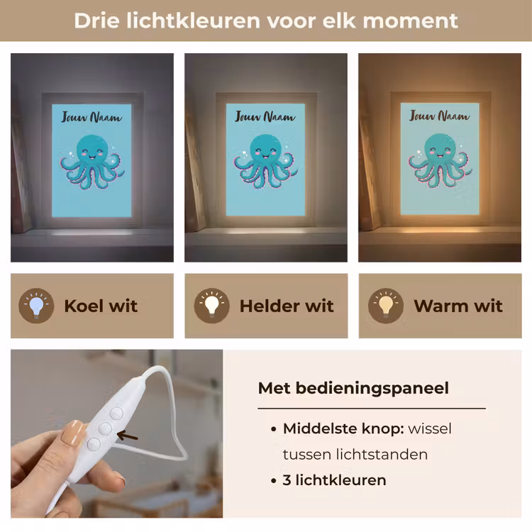Nachtlampje met naam - Octopus - Blauw - Gezicht — 5