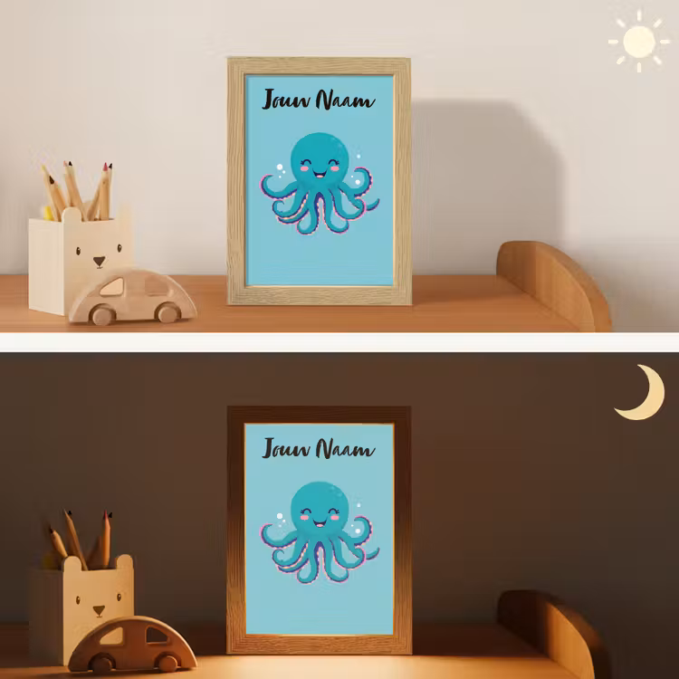 Nachtlampje met naam - Octopus - Blauw - Gezicht — 7