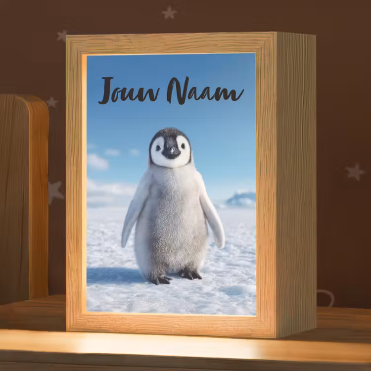 Nachtlampje met naam - Pinguïn - Sneeuw - Landschap - Wit — 1
