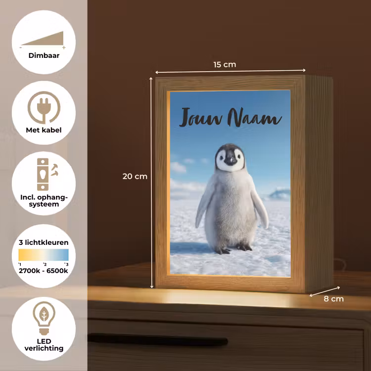 Nachtlampje met naam - Pinguïn - Sneeuw - Landschap - Wit — 2
