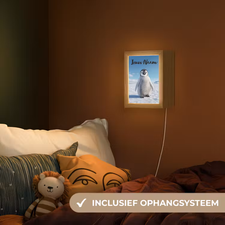 Nachtlampje met naam - Pinguïn - Sneeuw - Landschap - Wit — 3