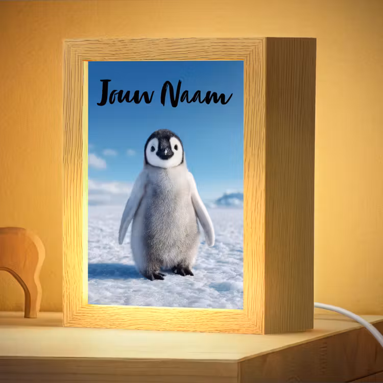 Nachtlampje met naam - Pinguïn - Sneeuw - Landschap - Wit — 4