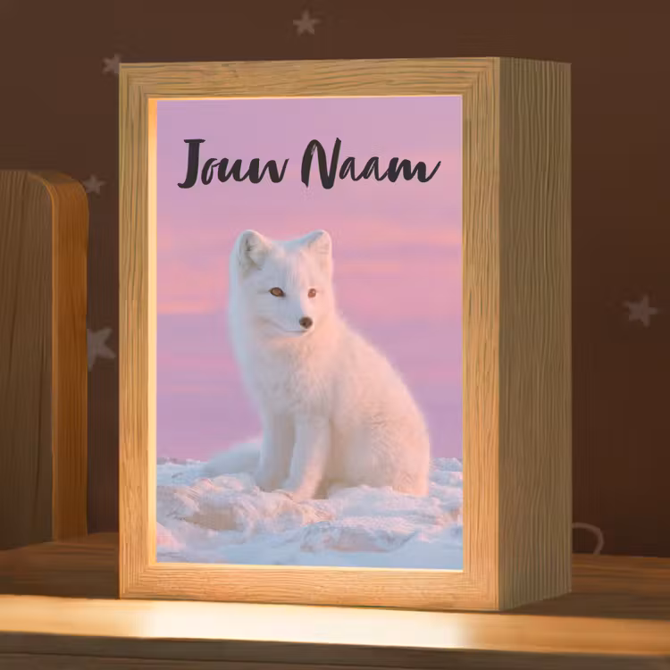 Nachtlampje met naam - Poolvos - Sneeuw - Roze — 1