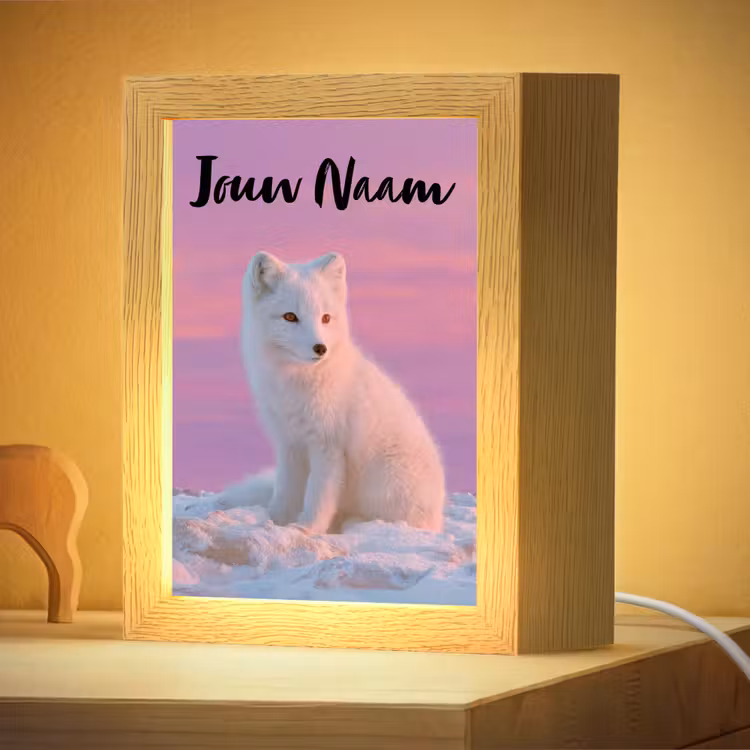 Nachtlampje met naam - Poolvos - Sneeuw - Roze — 4