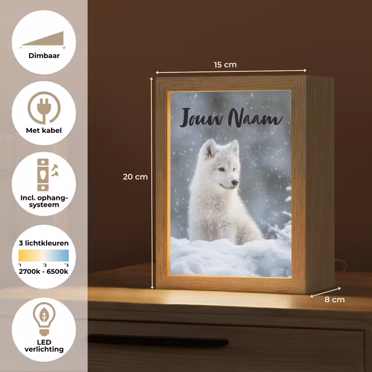 Nachtlampje met naam - Wolf - Pup - Sneeuw — 2