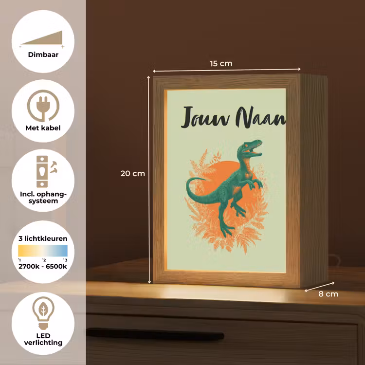 Nachtlampje met naam - Dino - Groen - Bladeren - Cirkel — 2
