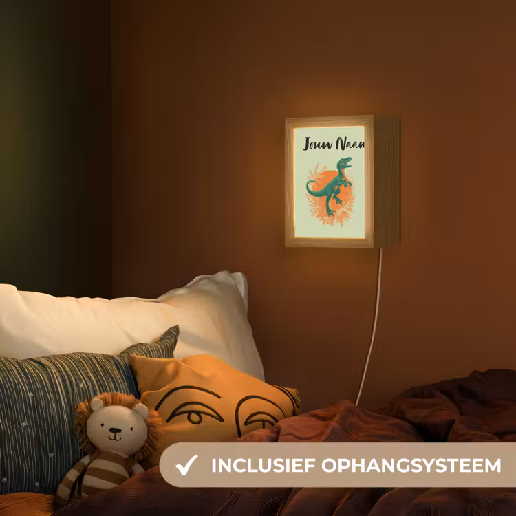 Nachtlampje met naam - Dino - Groen - Bladeren - Cirkel — 3
