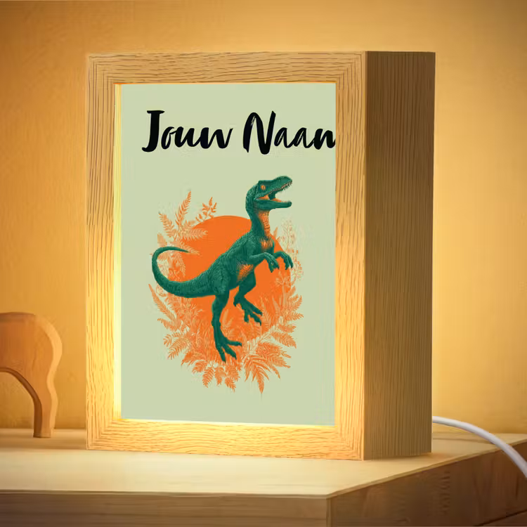 Nachtlampje met naam - Dino - Groen - Bladeren - Cirkel — 4