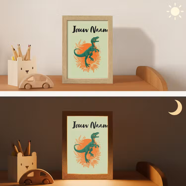 Nachtlampje met naam - Dino - Groen - Bladeren - Cirkel — 7