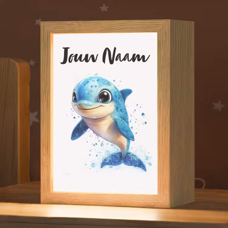 Nachtlampje met naam - Dolfijn - Blauw - Water - Druppels — 1