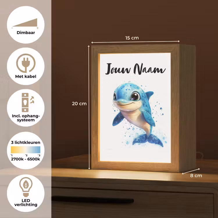 Nachtlampje met naam - Dolfijn - Blauw - Water - Druppels — 2