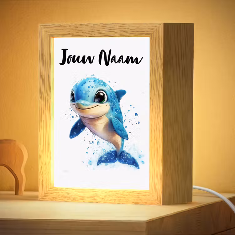 Nachtlampje met naam - Dolfijn - Blauw - Water - Druppels — 4
