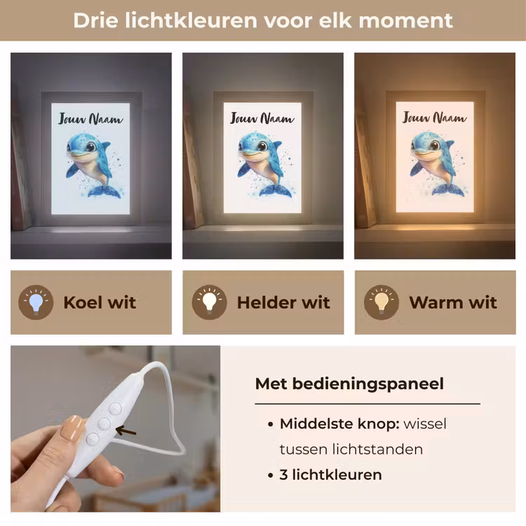 Nachtlampje met naam - Dolfijn - Blauw - Water - Druppels — 5