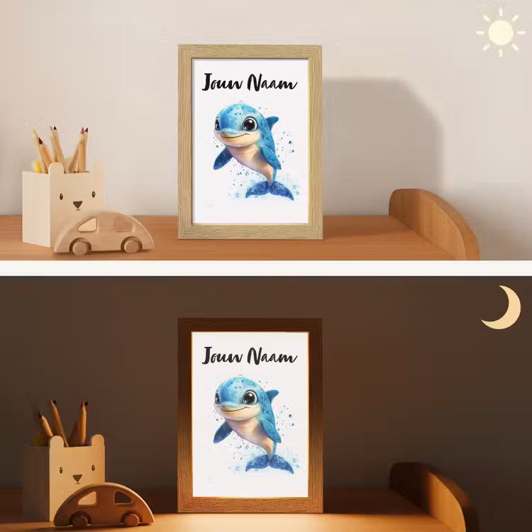 Nachtlampje met naam - Dolfijn - Blauw - Water - Druppels — 7