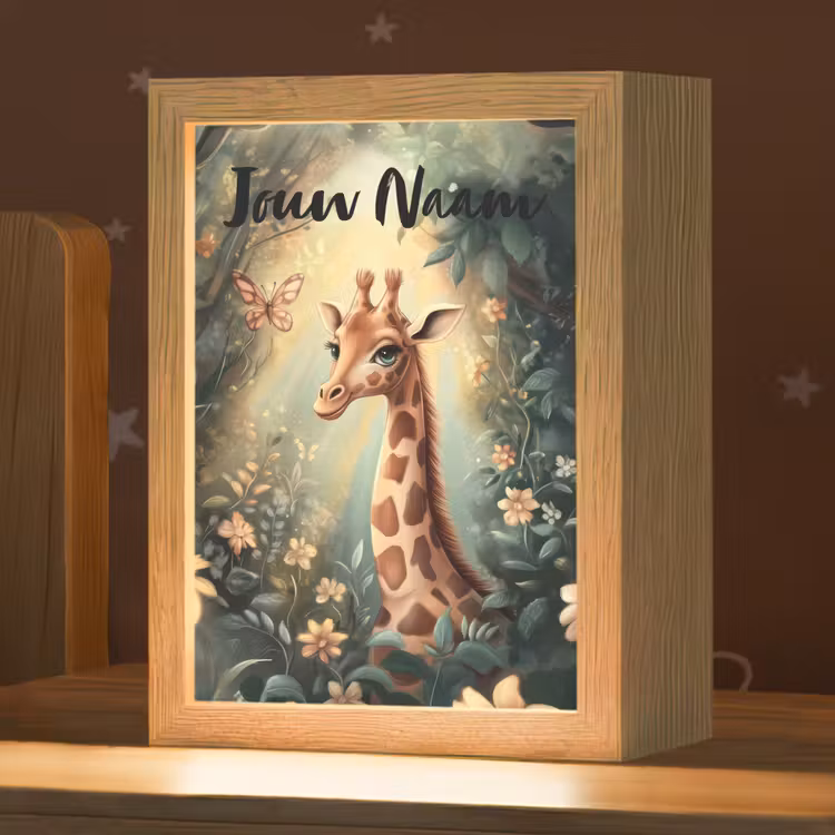 Nachtlampje met naam - Giraffe - Jungle - Bloemen — 1
