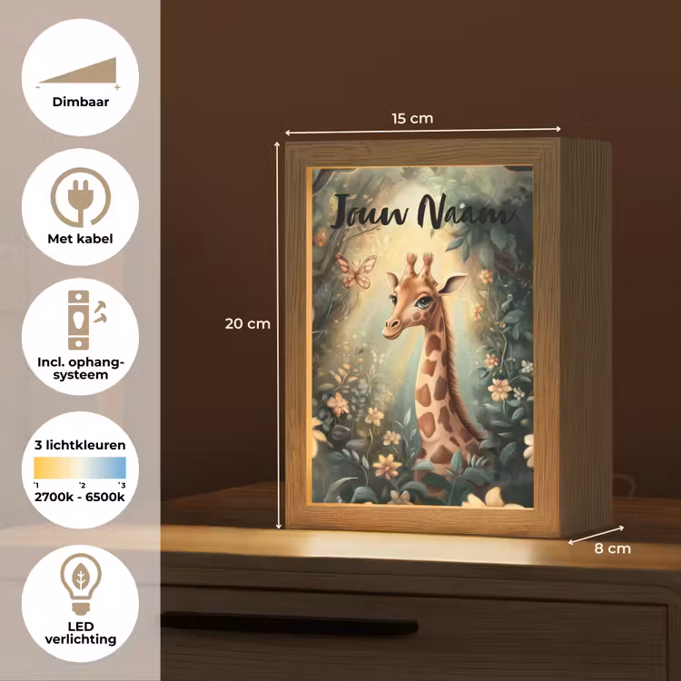 Nachtlampje met naam - Giraffe - Jungle - Bloemen — 2