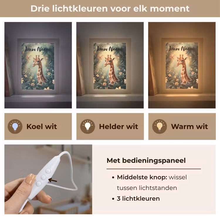 Nachtlampje met naam - Giraffe - Jungle - Bloemen — 5
