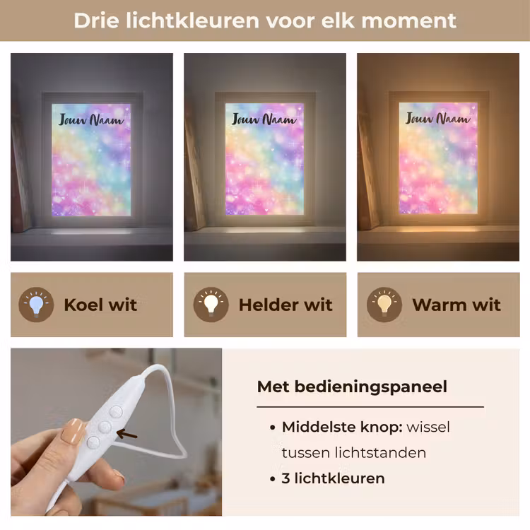 Nachtlampje met naam - Licht - Regenboog - Hartjes — 5