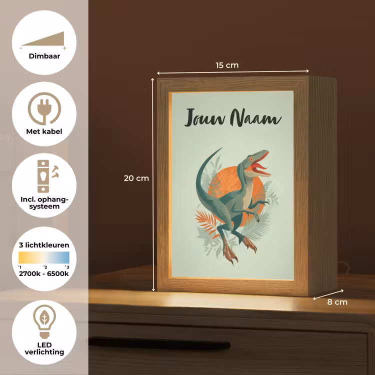 Nachtlampje met naam - Dino - Bladeren - Grafisch - Groen — 2