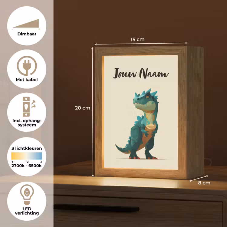 Nachtlampje met naam - Stekels - Dino - Blauw - Gespierd — 2