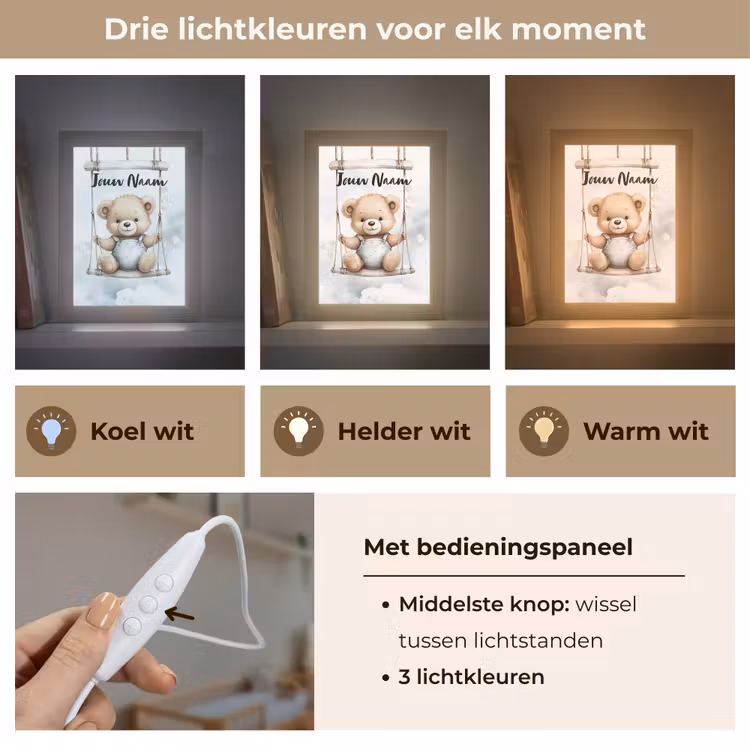 Nachtlampje met naam - Beer - Baby - Dier - Kinderen — 5