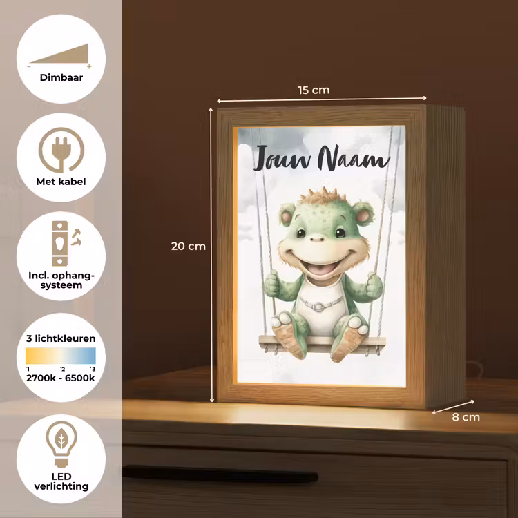 Nachtlampje met naam - Dino - Baby dier - Kinderen — 2