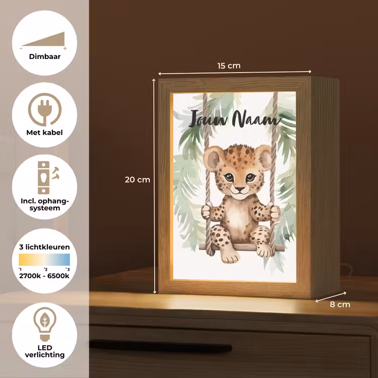 Nachtlampje met naam - Luipaard - Dier - Kinderen - Jungle — 2
