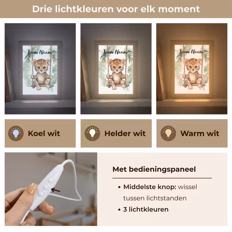 Nachtlampje met naam - Luipaard - Dier - Kinderen - Jungle — 5