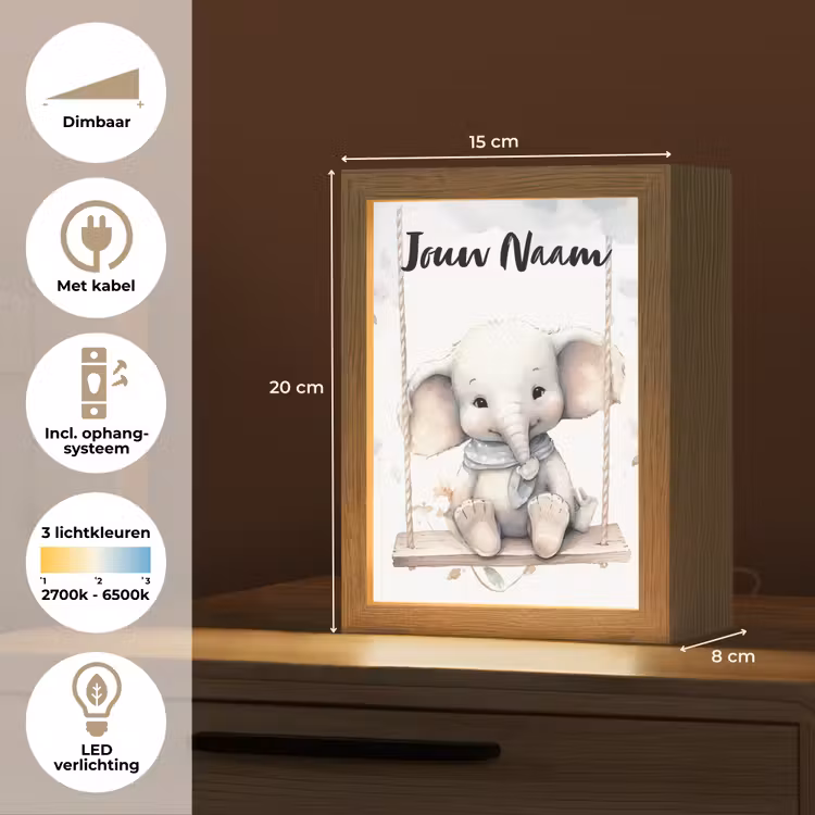 Nachtlampje met naam - Olifant - Dier - Kinderen — 2