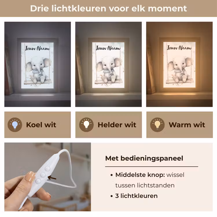 Nachtlampje met naam - Olifant - Dier - Kinderen — 5