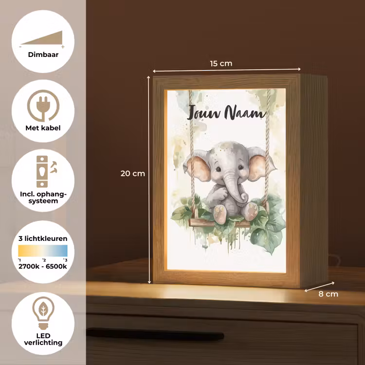 Nachtlampje met naam - Olifant - Dier - Kinderen - Jungle — 2