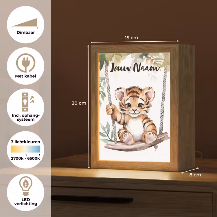 Nachtlampje met naam - Tijger - Dier - Kinderen - Jungle — 2