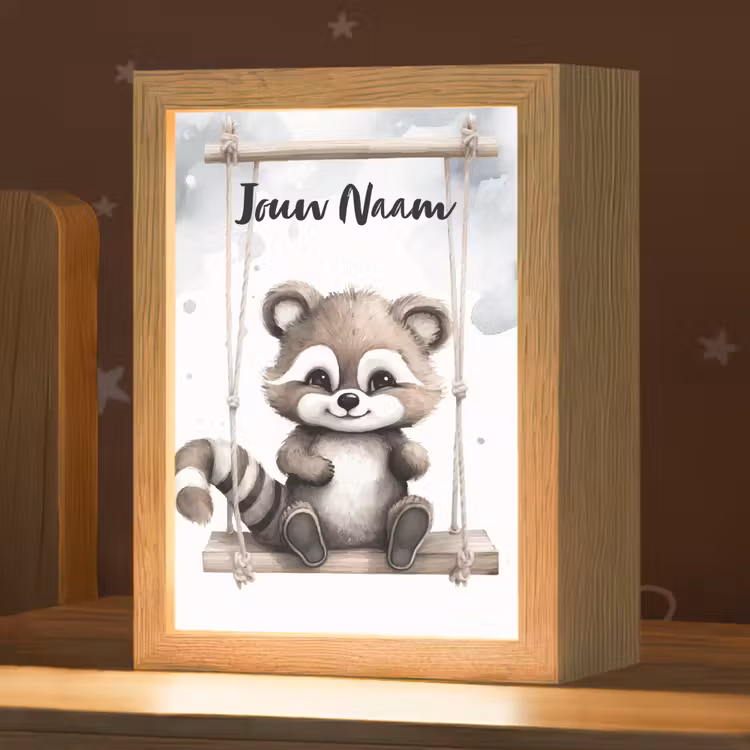 Nachtlampje met naam - Wasbeer - Dier - Kinderen — 1
