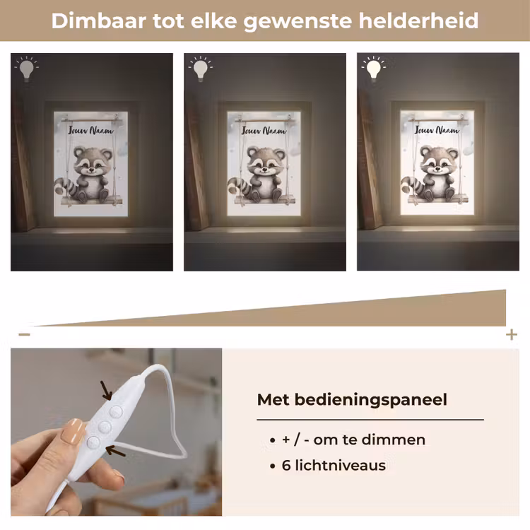 Nachtlampje met naam - Wasbeer - Dier - Kinderen — 6