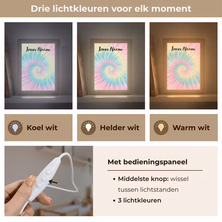 Nachtlampje met naam - Tie Dye - Pasteltinten - Roze — 5