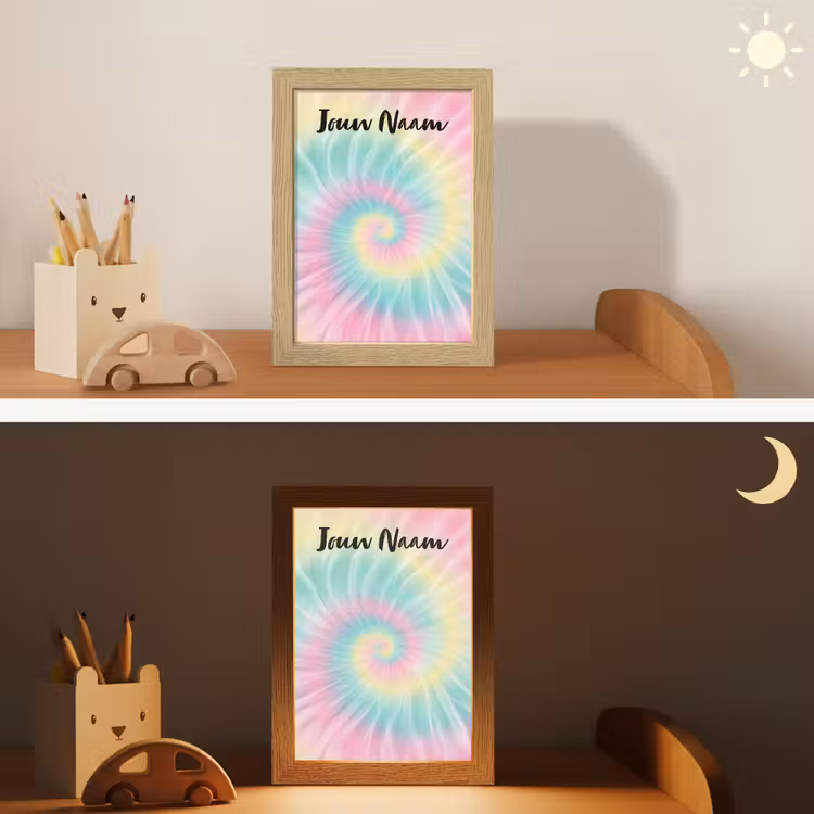 Nachtlampje met naam - Tie Dye - Pasteltinten - Roze — 7