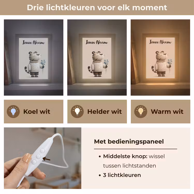 Nachtlampje met naam - Tijger - Blauwe bloemen - Rustig — 5