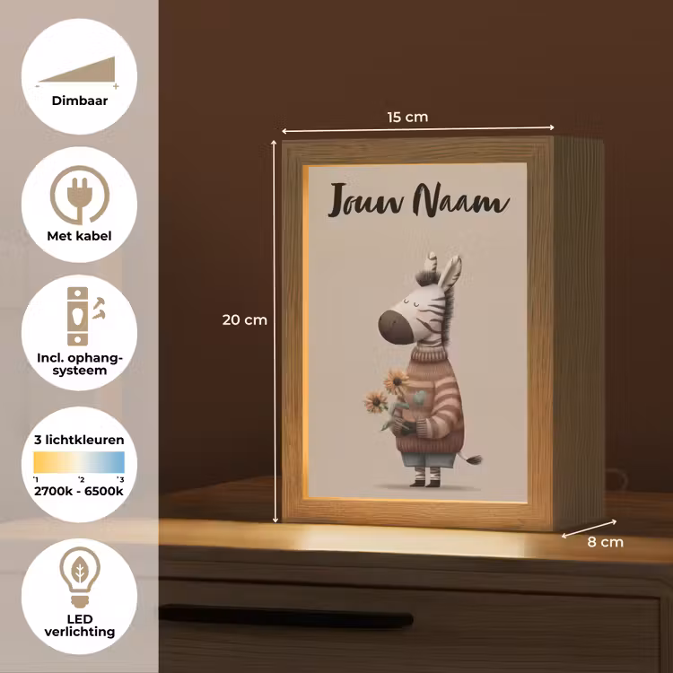Nachtlampje met naam - Zebra - Zonnebloemen - Warm — 2