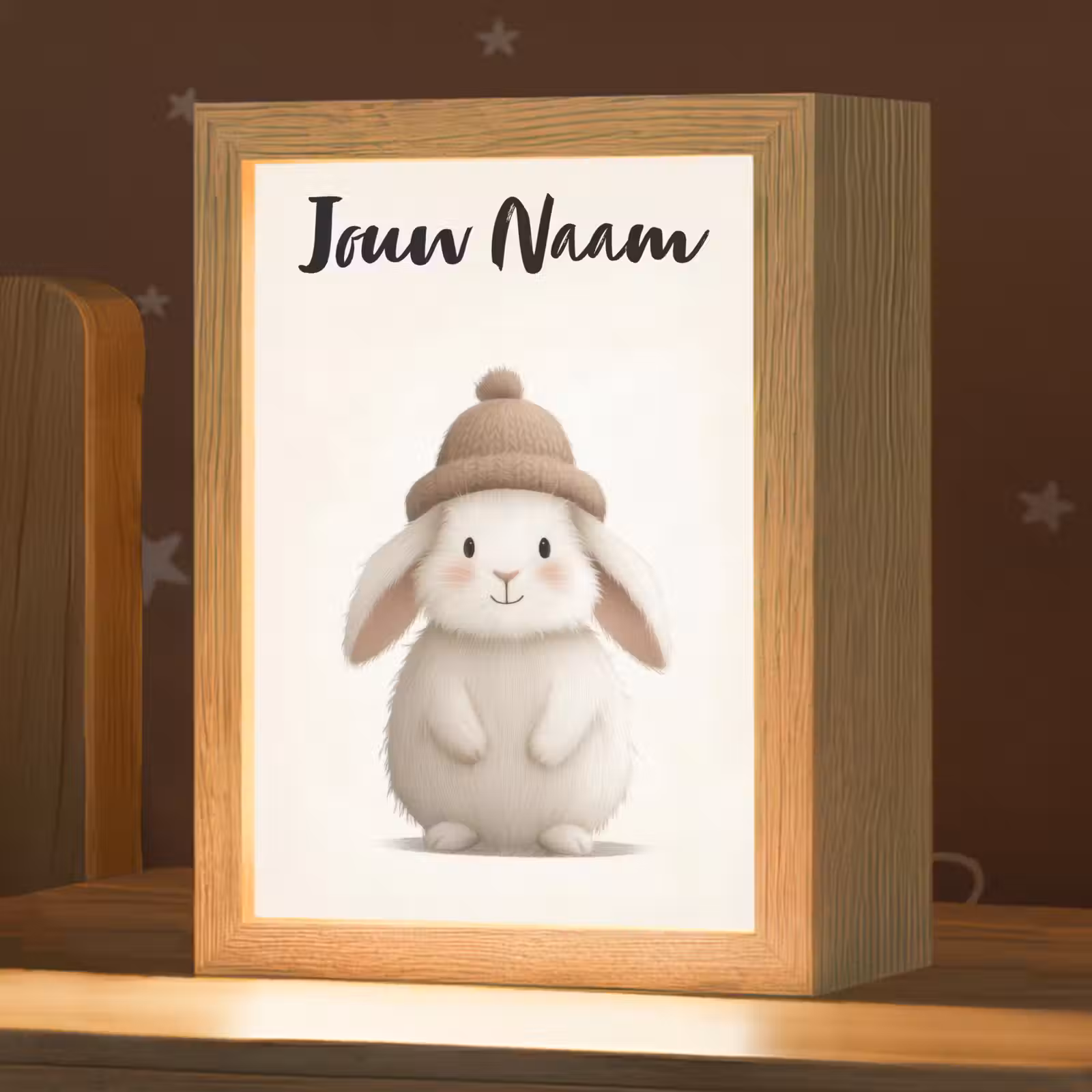 Nachtlampje met naam - Konijn - Muts - Oren - Beige — 1