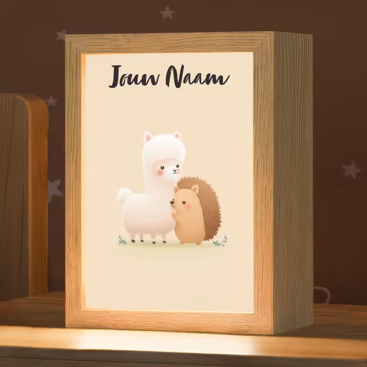 Nachtlampje met naam - Alpaca - Egel - Bruin - Knuffelen — 1
